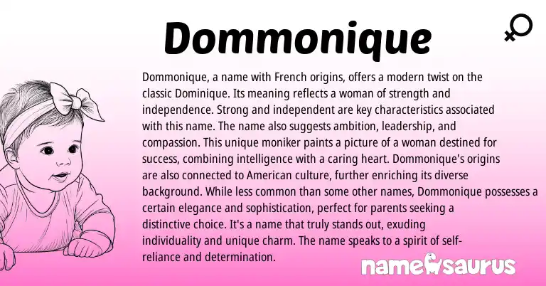 Infographic about Dommonique name meaning, Dommonique is a name from French, English origin(s).