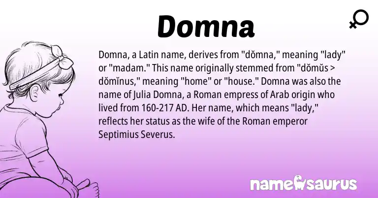 Infographic about Domna name meaning, Domna is a name from Roman, Latin origin(s).