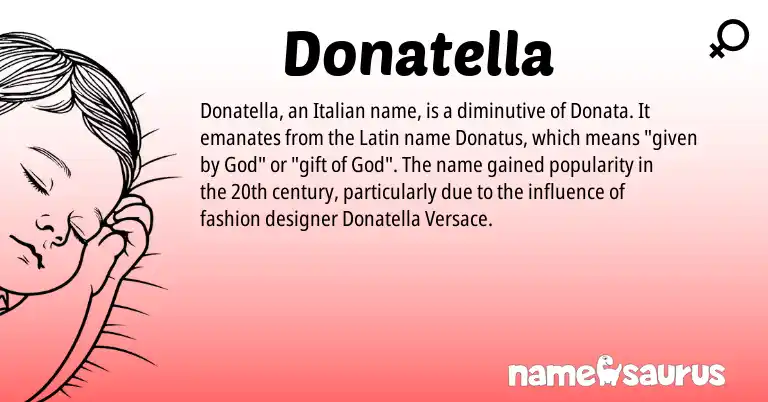 Infographic about Donatella name meaning, Donatella is a name from Latin, Italian origin(s).