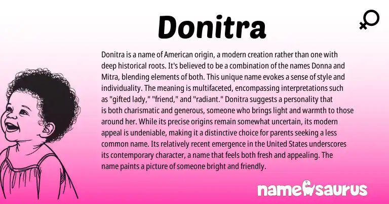 Infographic about Donitra name meaning, Donitra is a name from English, American origin(s).