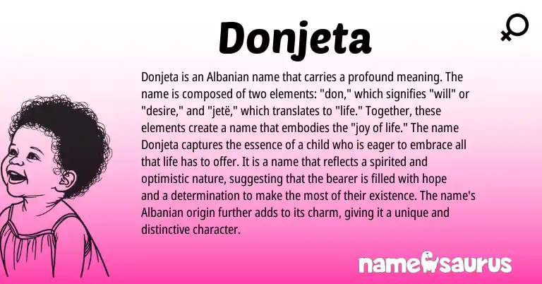 Infographic about Donjeta name meaning, Donjeta is a name from Albanian origin(s).