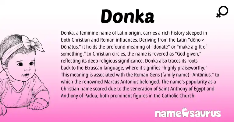 Infographic about Donka name meaning, Donka is a name from Roman, Etruscan, Latin origin(s).
