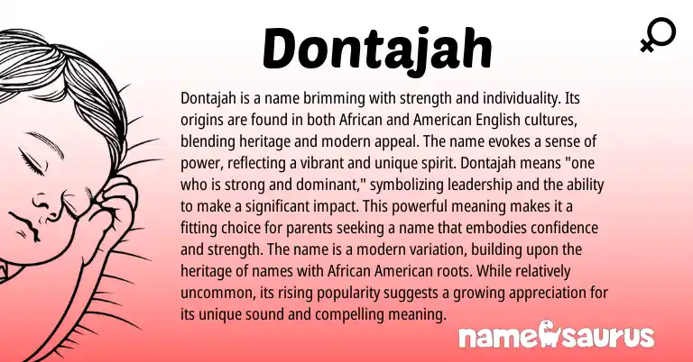 Infographic about Dontajah name meaning, Dontajah is a name from African origin(s).