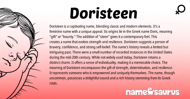 Infographic about Doristeen name meaning, Doristeen is a name from English, Greek origin(s).