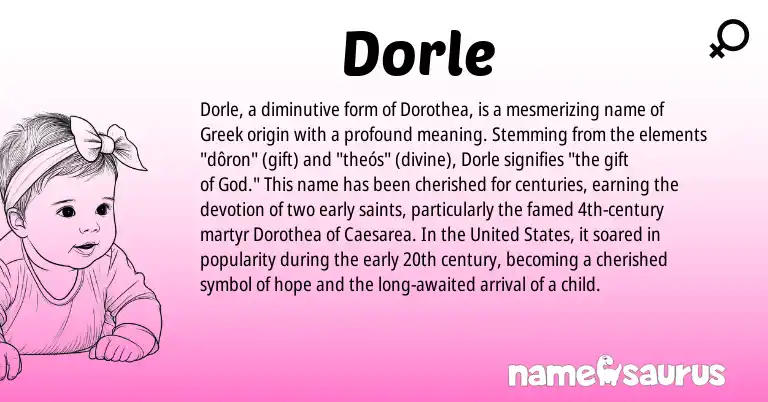 Infographic about Dorle name meaning, Dorle is a name from United States, Greek origin(s).