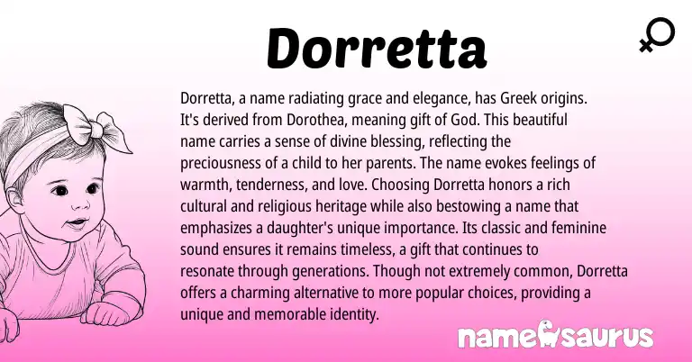 Infographic about Dorretta name meaning, Dorretta is a name from Greek origin(s).