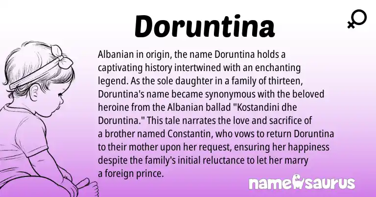 Infographic about Doruntina name meaning, Doruntina is a name from Albanian origin(s).