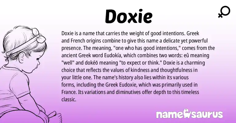 Infographic about Doxie name meaning, Doxie is a name from Greek, French origin(s).