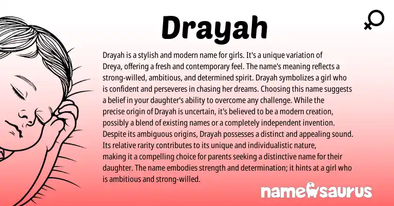 Infographic about Drayah name meaning, Drayah is a name from English origin(s).
