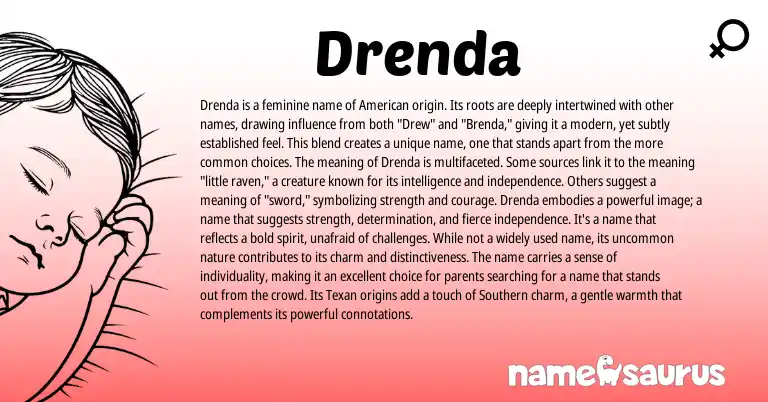 Infographic about Drenda name meaning, Drenda is a name from American origin(s).