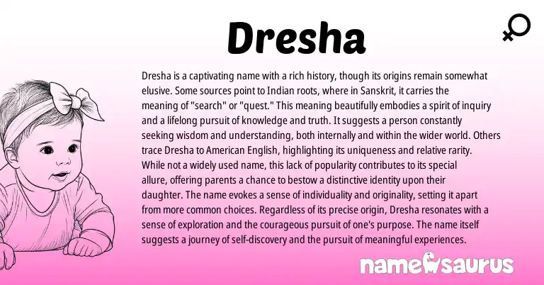 Infographic about Dresha name meaning, Dresha is a name from Indian, Sanskrit origin(s).