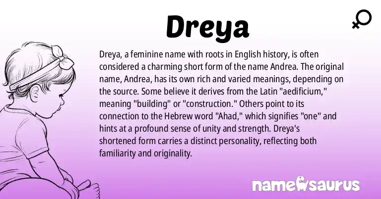 Infographic about Dreya name meaning, Dreya is a name from English origin(s).