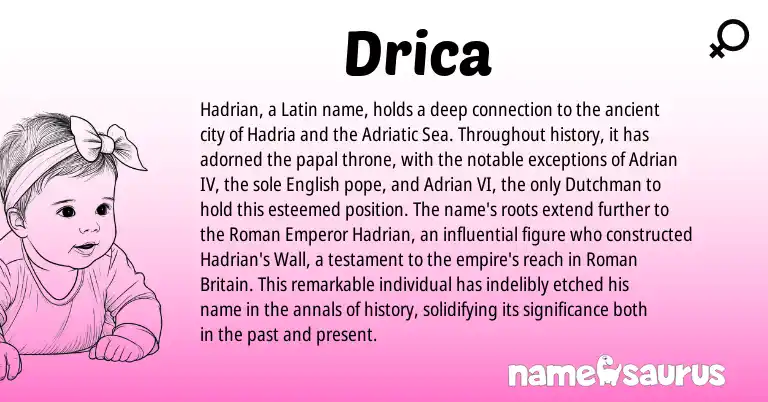 Infographic about Drica name meaning, Drica is a name from Roman, English, Latin origin(s).