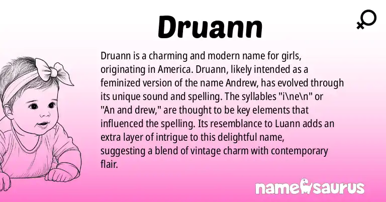 Infographic about Druann name meaning, Druann is a name from American origin(s).