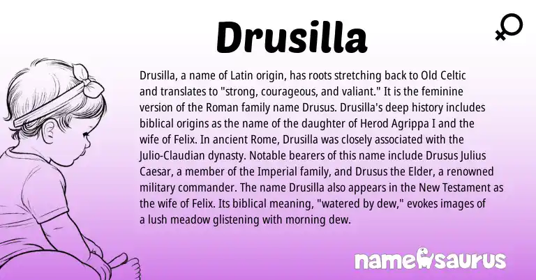 Infographic about Drusilla name meaning, Drusilla is a name from Roman, Old Celtic, Latin origin(s).