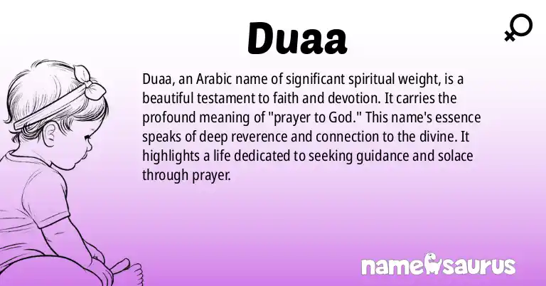 Infographic about Duaa name meaning, Duaa is a name from Arabic origin(s).