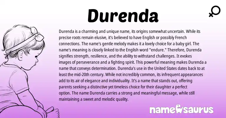 Infographic about Durenda name meaning, Durenda is a name from English origin(s).