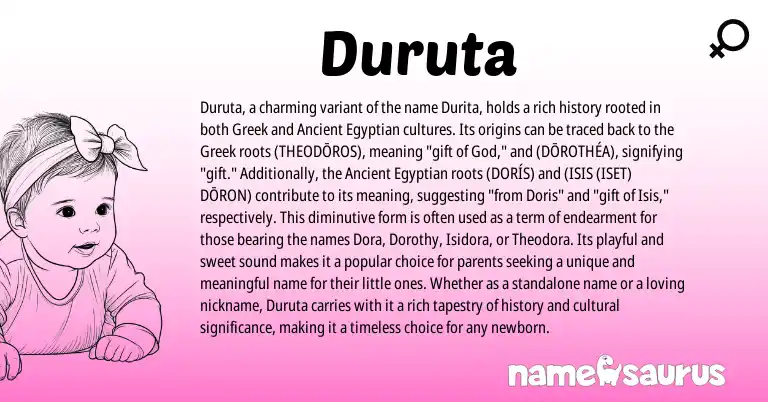 Infographic about Duruta name meaning, Duruta is a name from Ancient Egyptian, Greek origin(s).