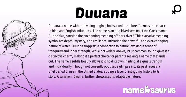 Infographic about Duuana name meaning, Duuana is a name from Gaelic, Irish origin(s).