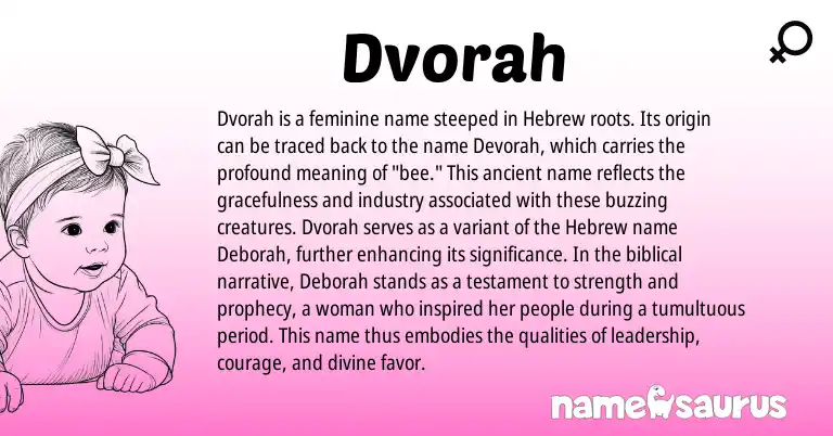 Infographic about Dvorah name meaning, Dvorah is a name from Hebrew origin(s).