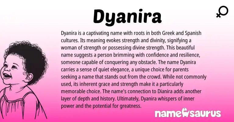 Infographic about Dyanira name meaning, Dyanira is a name from Greek origin(s).