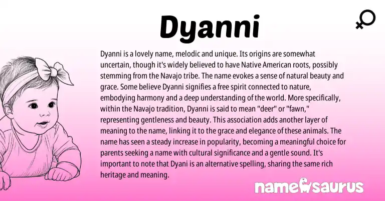 Infographic about Dyanni name meaning, Dyanni is a name from Hopi, American origin(s).