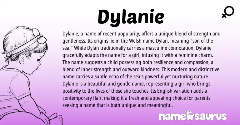 Infographic about Dylanie name meaning, Dylanie is a name from American origin(s).