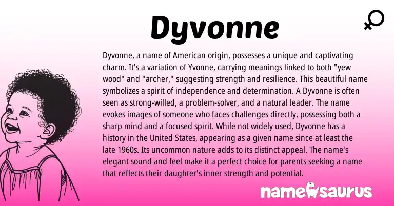 Infographic about Dyvonne name meaning, Dyvonne is a name from American origin(s).