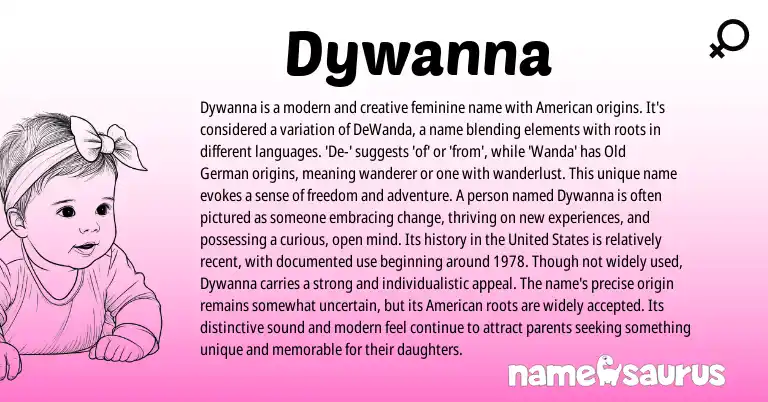 Infographic about Dywanna name meaning, Dywanna is a name from Germanic, American origin(s).