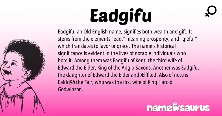 Infographic about Eadgifu name meaning, Eadgifu is a name from Old English origin(s).