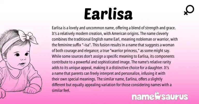 Infographic about Earlisa name meaning, Earlisa is a name from English, American origin(s).