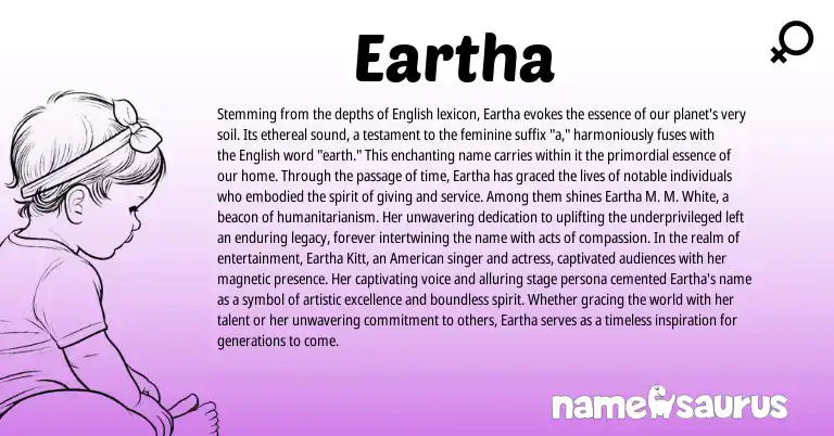 Infographic about Eartha name meaning, Eartha is a name from English, American origin(s).
