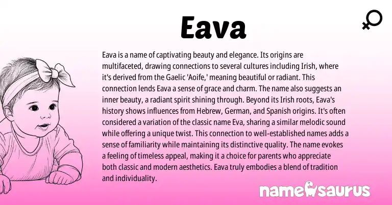 Infographic about Eava name meaning, Eava is a name from Gaelic, Irish origin(s).