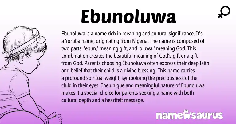 Infographic about Ebunoluwa name meaning, Ebunoluwa is a name from Nigerian, Yoruba origin(s).