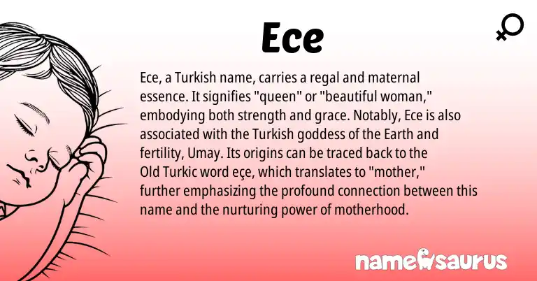 Infographic about Ece name meaning, Ece is a name from Turkish origin(s).