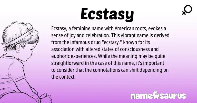 Infographic about Ecstasy name meaning, Ecstasy is a name from English (American) origin(s).