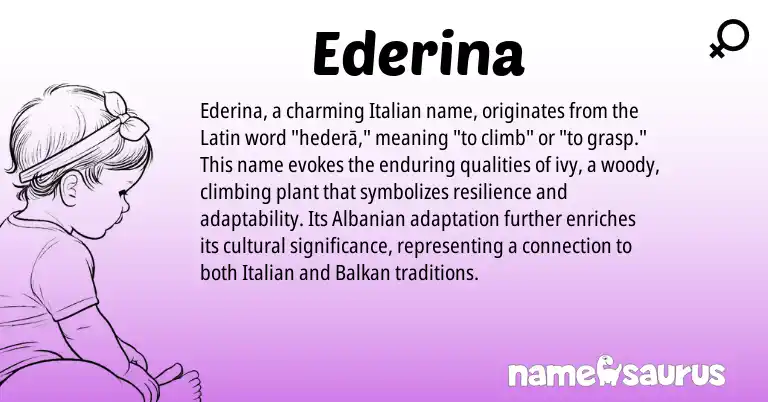 Infographic about Ederina name meaning, Ederina is a name from Latin, Albanian, Italian origin(s).