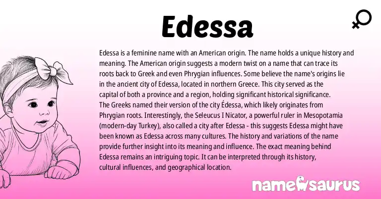 Infographic about Edessa name meaning, Edessa is a name from American origin(s).