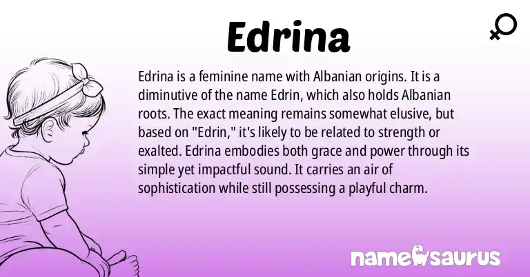 Infographic about Edrina name meaning, Edrina is a name from Albanian origin(s).
