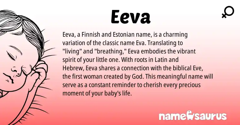 Infographic about Eeva name meaning, Eeva is a name from Finnish, Latin, Estonian, Hebrew origin(s).