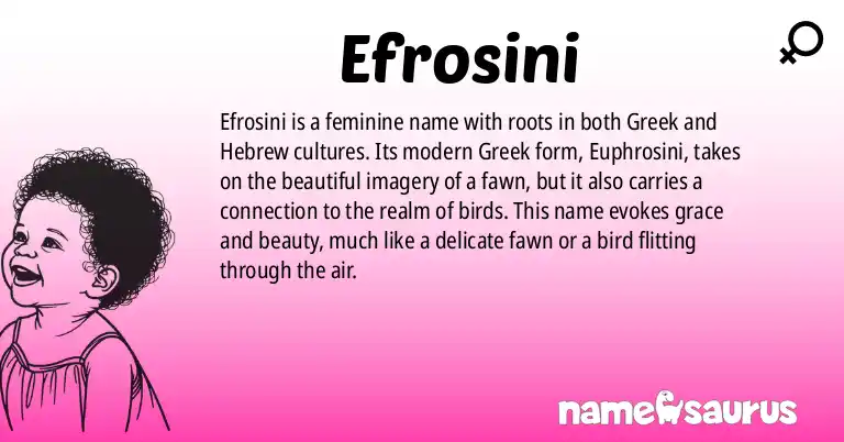Infographic about Efrosini name meaning, Efrosini is a name from Greek, Hebrew origin(s).