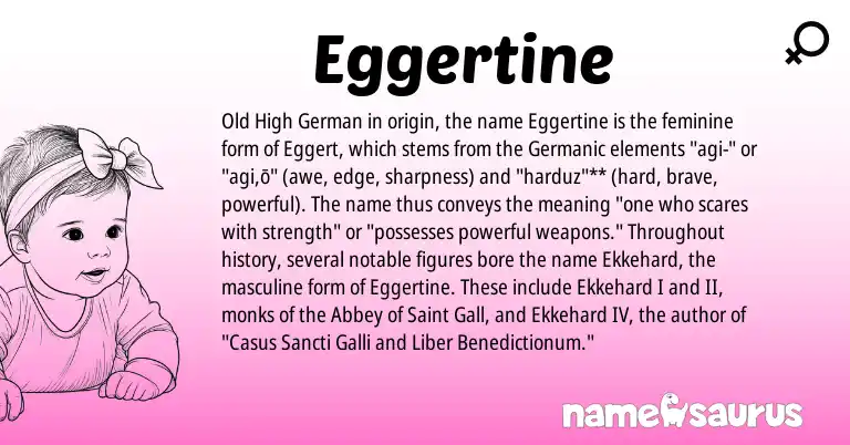 Infographic about Eggertine name meaning, Eggertine is a name from Old High German, Germanic origin(s).