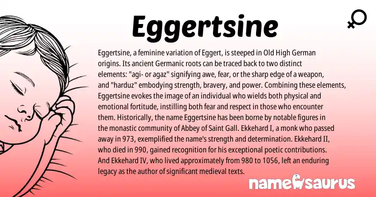 Infographic about Eggertsine name meaning, Eggertsine is a name from Old High German, Germanic origin(s).
