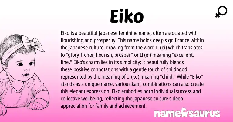 Infographic about Eiko name meaning, Eiko is a name from Japanese origin(s).
