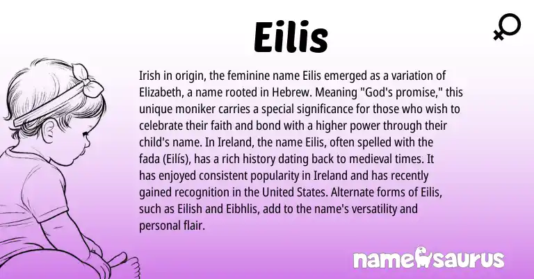 Infographic about Eilis name meaning, Eilis is a name from Irish, Ireland, Hebrew, United States origin(s).