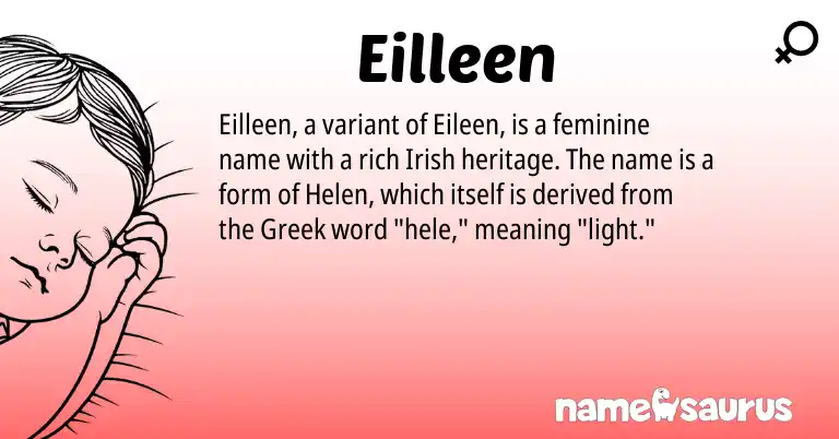 Infographic about Eilleen name meaning, Eilleen is a name from Irish, Greek origin(s).