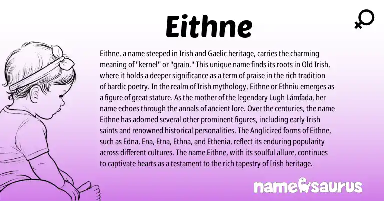 Infographic about Eithne name meaning, Eithne is a name from Irish, Gaelic, Old Irish origin(s).