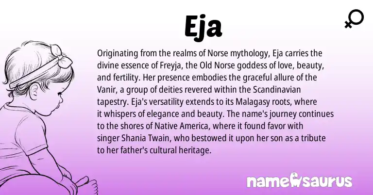 Infographic about Eja name meaning, Eja is a name from Old Norse, Malagasy, Scandinavian, Norse origin(s).