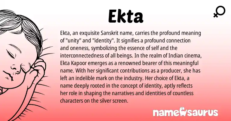 Infographic about Ekta name meaning, Ekta is a name from Sanskrit, Indian origin(s).