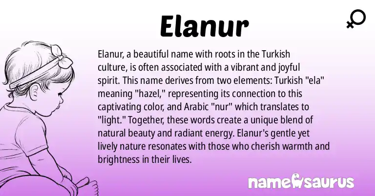 Infographic about Elanur name meaning, Elanur is a name from Turkish origin(s).